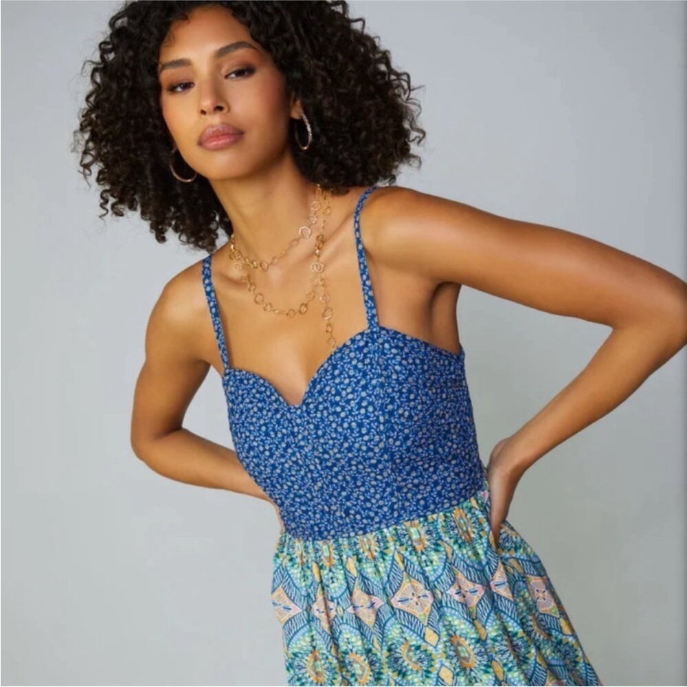 NWT Current Air Quilted Top Maxi Dress in Navy Multi Size Medium - Picture 2 of 14